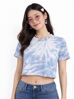 Divided Blue Tie-Dye Cropped Tee